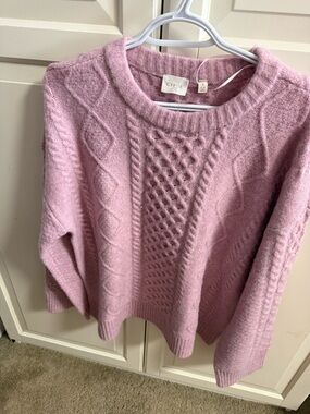 Cyrus Pink Cable-Knit Crewneck Sweater